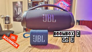 JBL BOOMBOX 3 VS JBL GO 3 quotBIGGEST VS SMALLEST PORTABLE SPEAKER OF JBLquot [upl. by Gio]