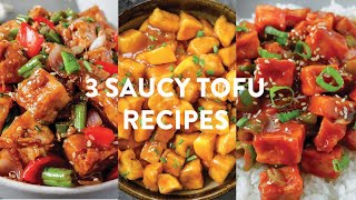 3 SAUCY TOFU RECIPES  Easy Vegan Orange Ginger Sesame Sweet amp Spicy Tofu  HOW TO COOK TOFU [upl. by Tihom]