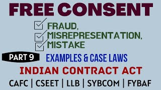 Fraud  Misrepresentation  Mistake  Free Consent  Indian Contract Act  Caselaws  Example [upl. by Anilah]