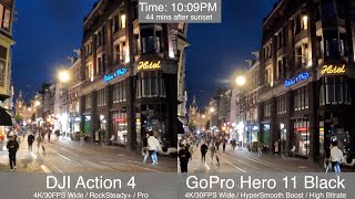 DJI Action 4 vs GoPro Hero 11 Ultimate LowLight Comparison [upl. by Killarney]