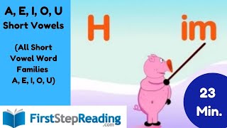 A E I O U  Three Letter Blending Phonics Reading CVC Words Kindergarten First Grade Preschool [upl. by Warchaw346]