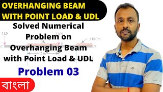 Overhanging Beam with Point Load amp UDL  Problem 03  Engineering Mechanics  Bengali [upl. by Eilak]