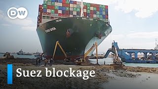 Container ship blocking the Suez Canal partially freed  DW News [upl. by Artekal99]