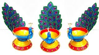 DIYEasy DiyaPeacock Diya Decoration IdeasDiwali Diya Decoration ideas [upl. by Skippie]