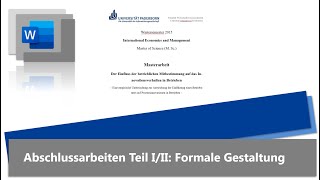 Word Tutorial Teil III Bachelorarbeit Masterarbeit formal gestalten [upl. by Omiseno]