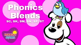 Phonics Blends for Kids SC SK SM SN SP ST  Beginning Reading on Harmony Square [upl. by Siroval444]